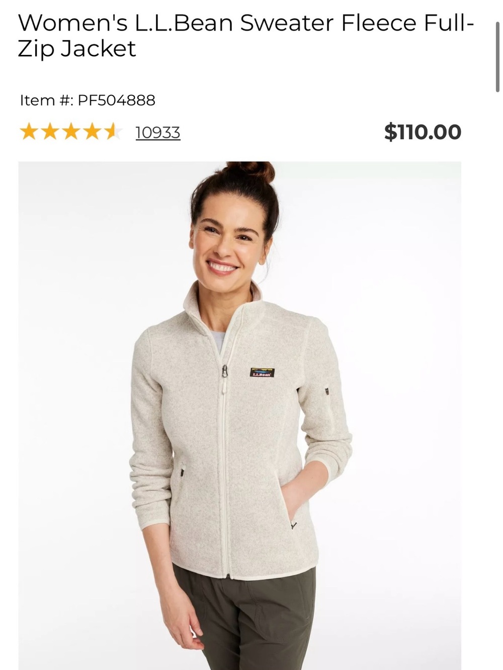 L.L. Bean Women's Sweater Fleece Full-Zip Jacket — oatmeal